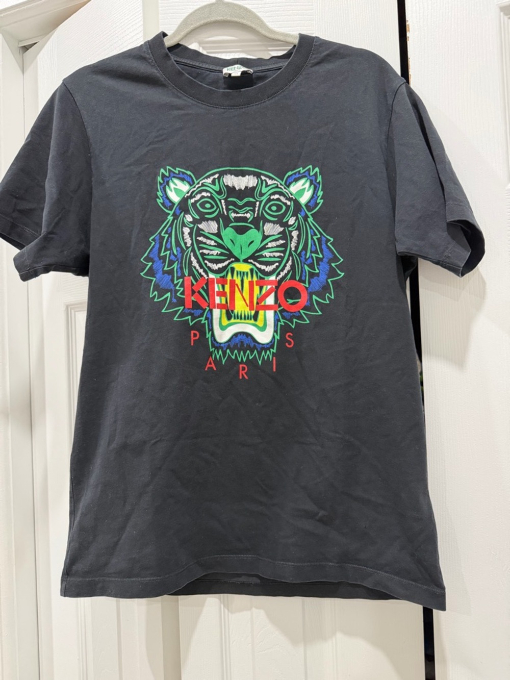 Kenzo Black T-Shirt with Neon Tiger Graphic Size M